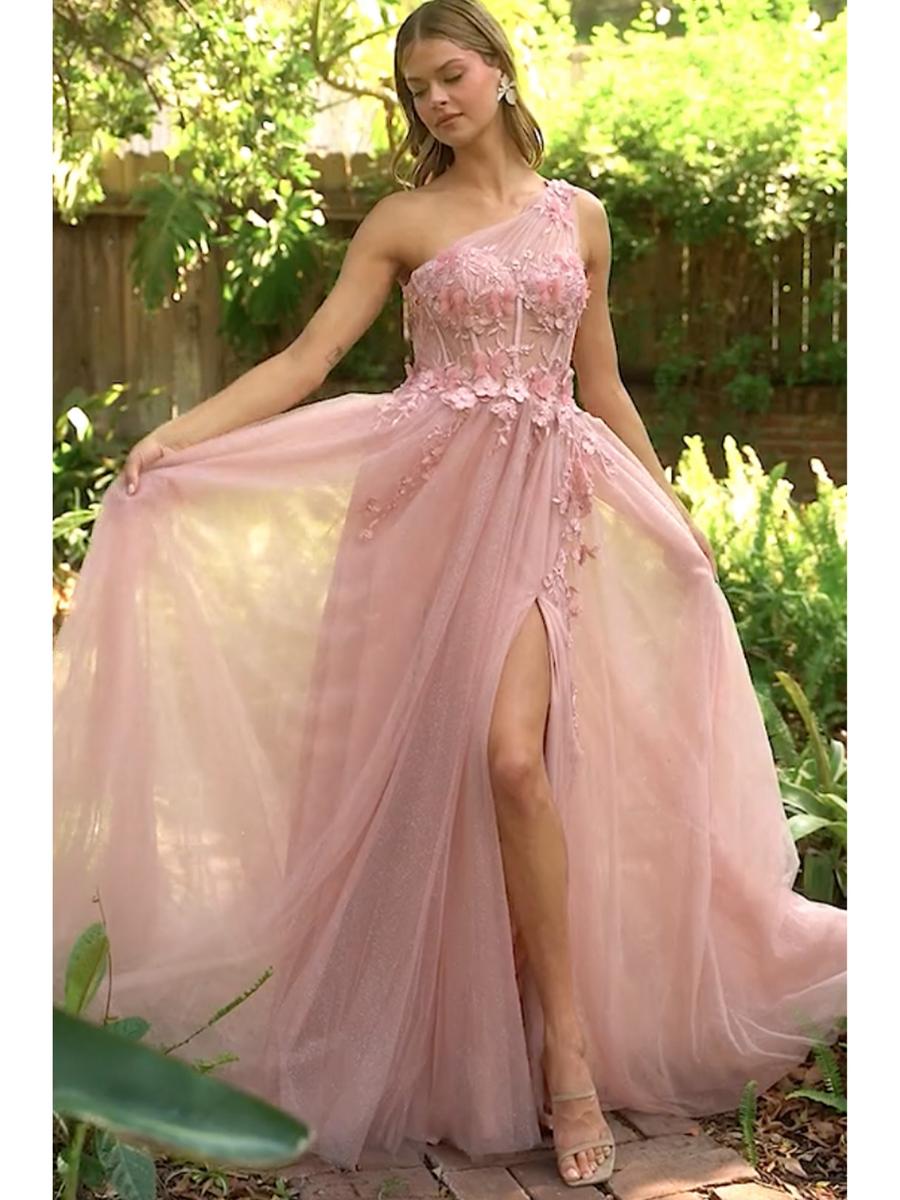 Andrea and Leo - Tulle Ball Gown One Shoulder 3D Floral Applique