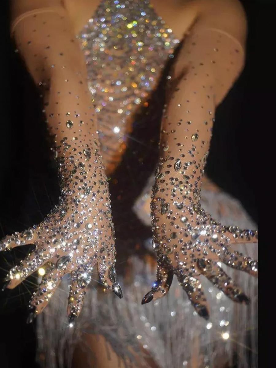 AliExpress - Sparkly Crystal Long Gloves RHINEGLOVE