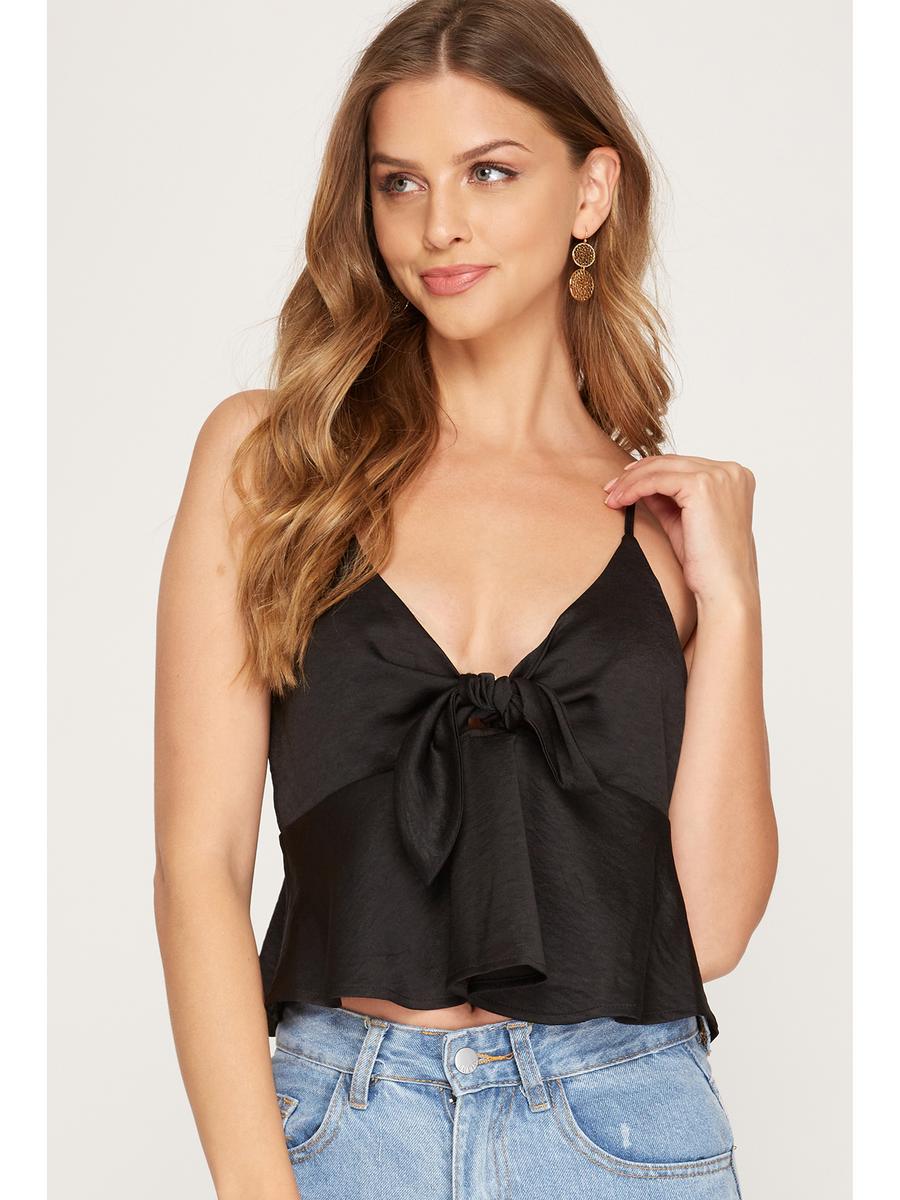 SHE AND SKY - Satin Cami Top Tie Front