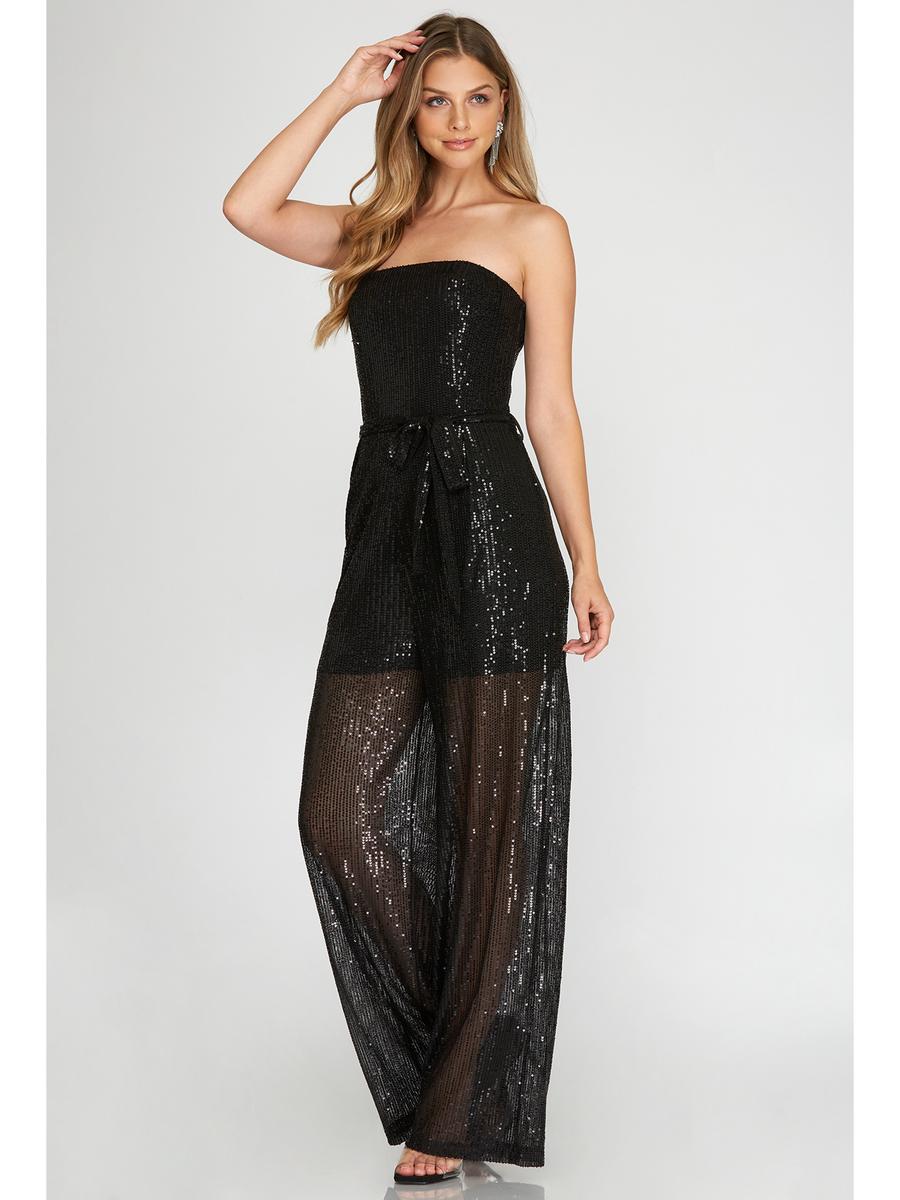 SHE AND SKY - Strapless Sequin Jumpsuit SS7624