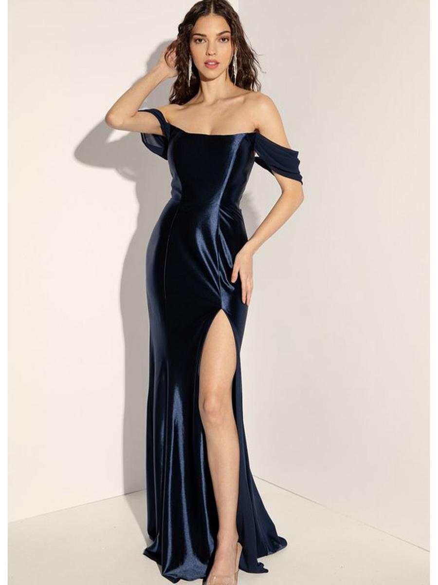 Fashion Eureka - Satin Off the Shoulder High Slit Gown 9116