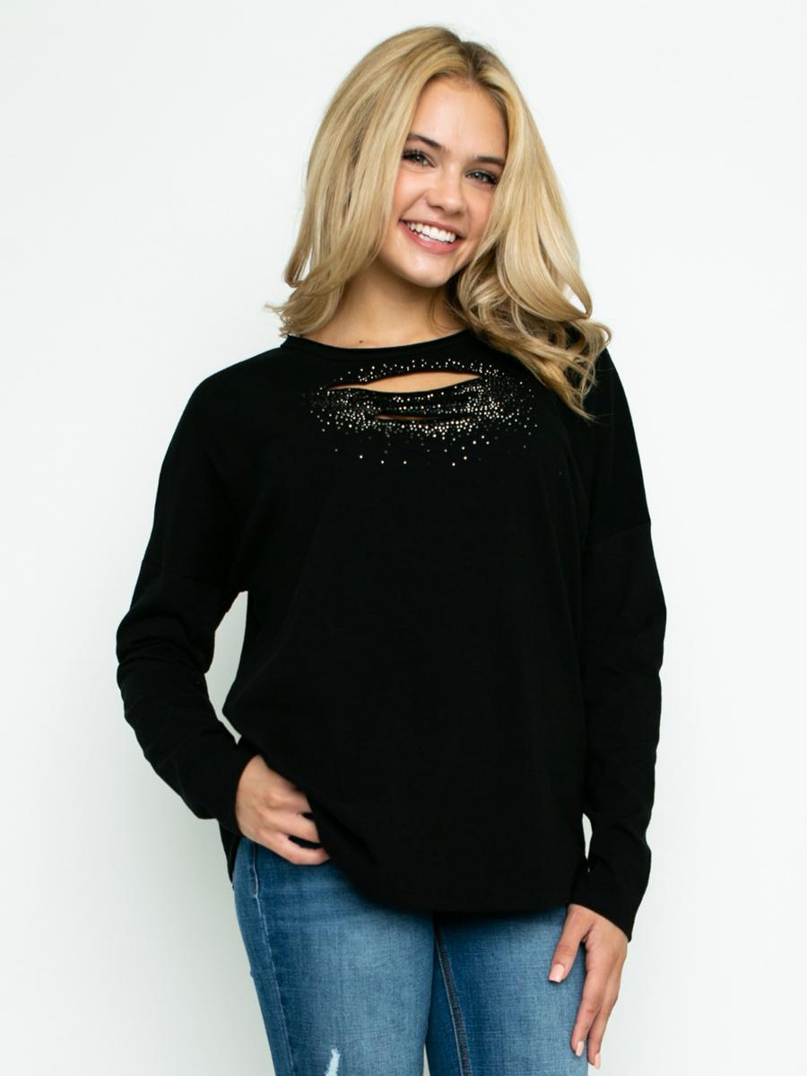 Vocal Apparel - Long Sleeve Top WIth Cut Out Neck 18921L