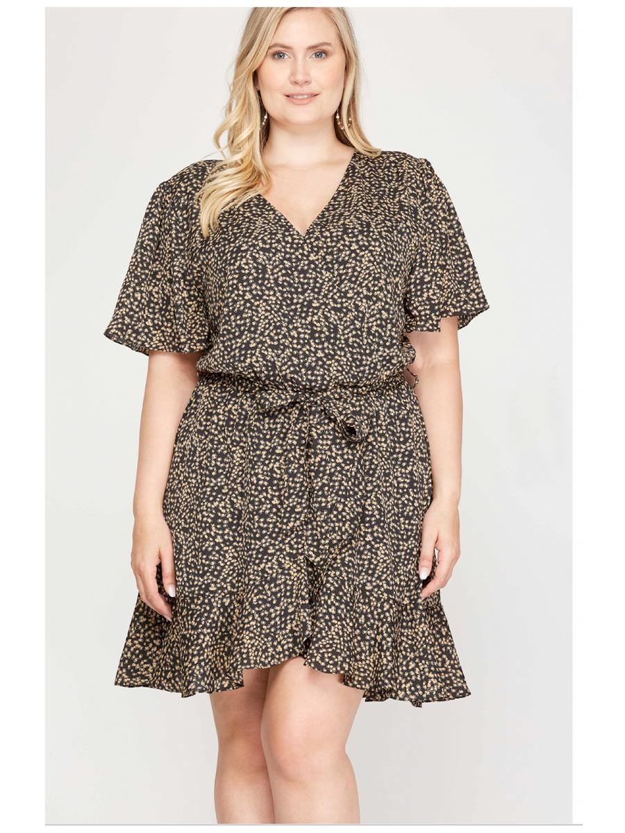 SHE AND SKY - Floral Print Short Sleeve Dress PSS7572