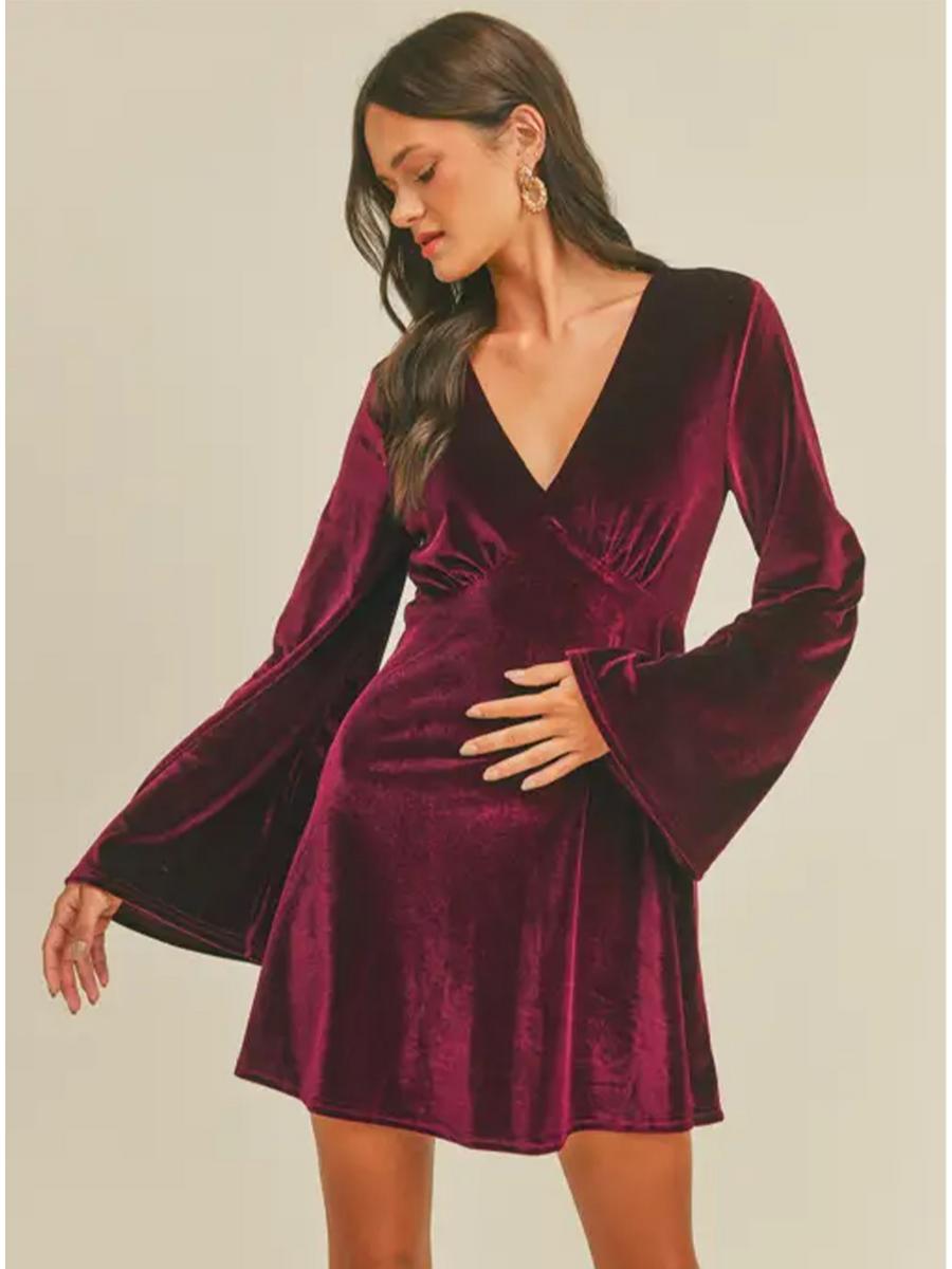 Lush - Flare Bell Sleeve Velvet Mini Dress