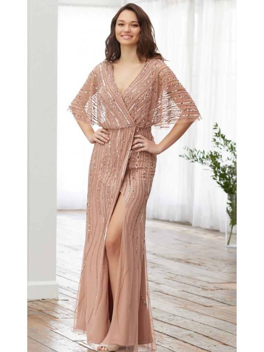 House of Wu - Short Sleeve V Neck Sequin Gown