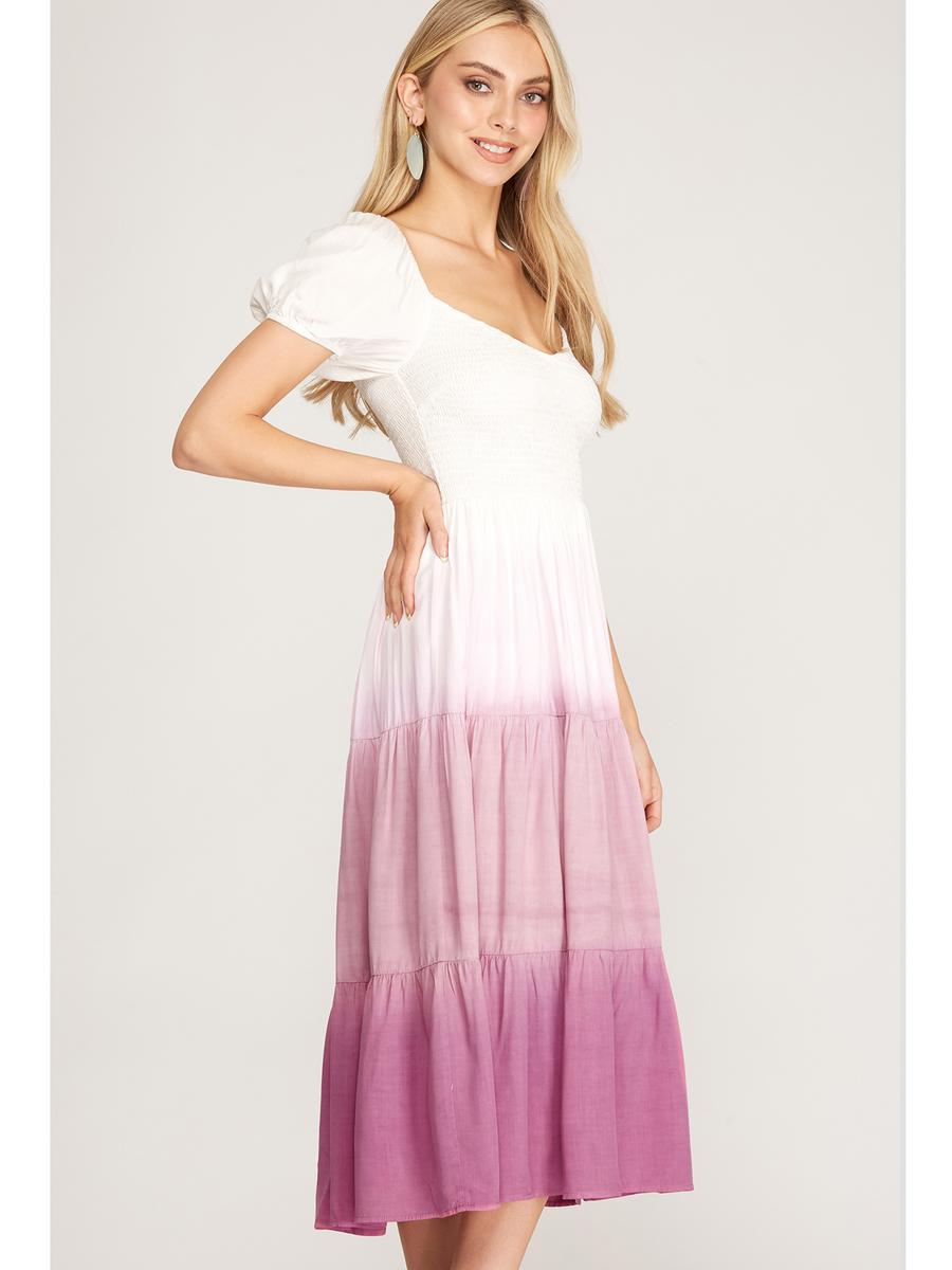 SHE AND SKY - Woven Ombre Midi Tiered Dress