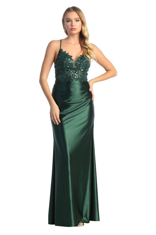 CINDY COLLECTION USA - Sequin/Floral Embroidered Gown 50447