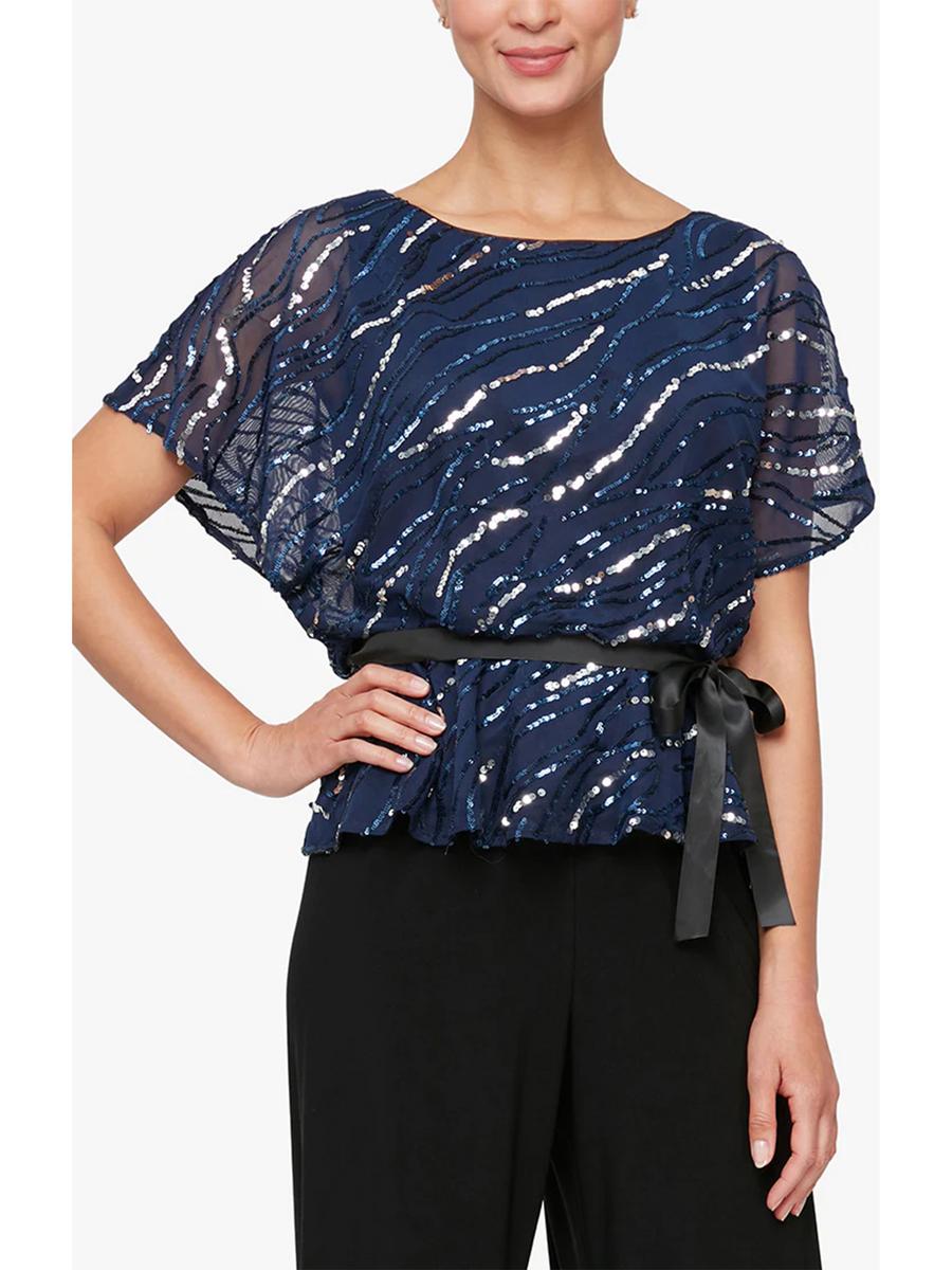 ALEX APPAREL GROUP INC - Sequin Short Sleeve Blouse with Tie 8396832