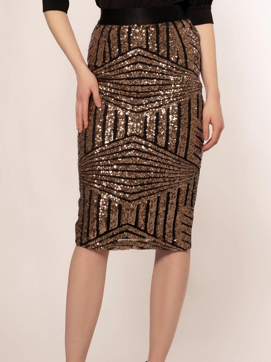 GRACIA FASHION LADIES APPAREL - T-length Rosegold Sequin Skirt S31101
