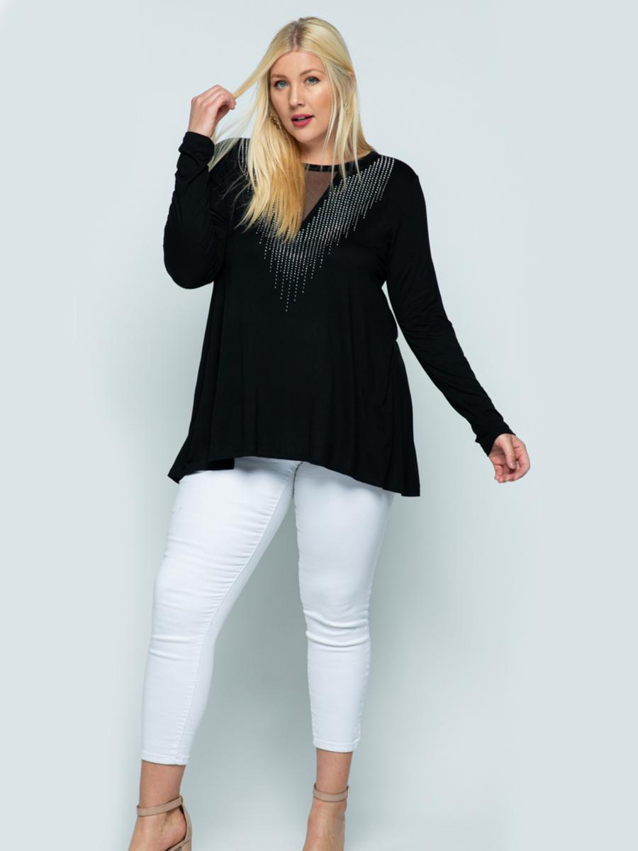 Vocal Apparel - Long Sleeve Plus Size Top with Stones 18245LX