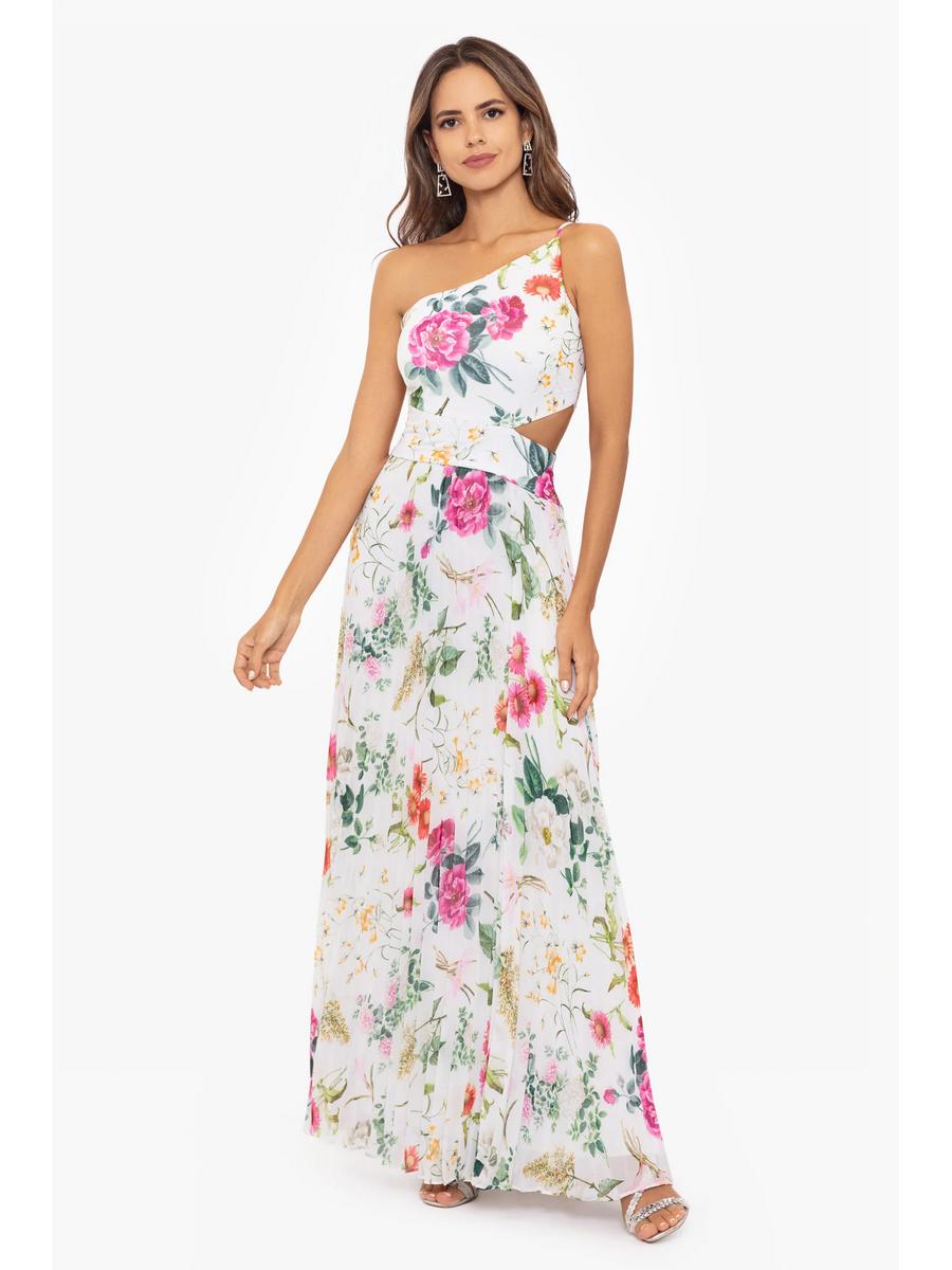 Betsy & Adam, Ltd. - One Shoulder Floral Print Chiffon Gown