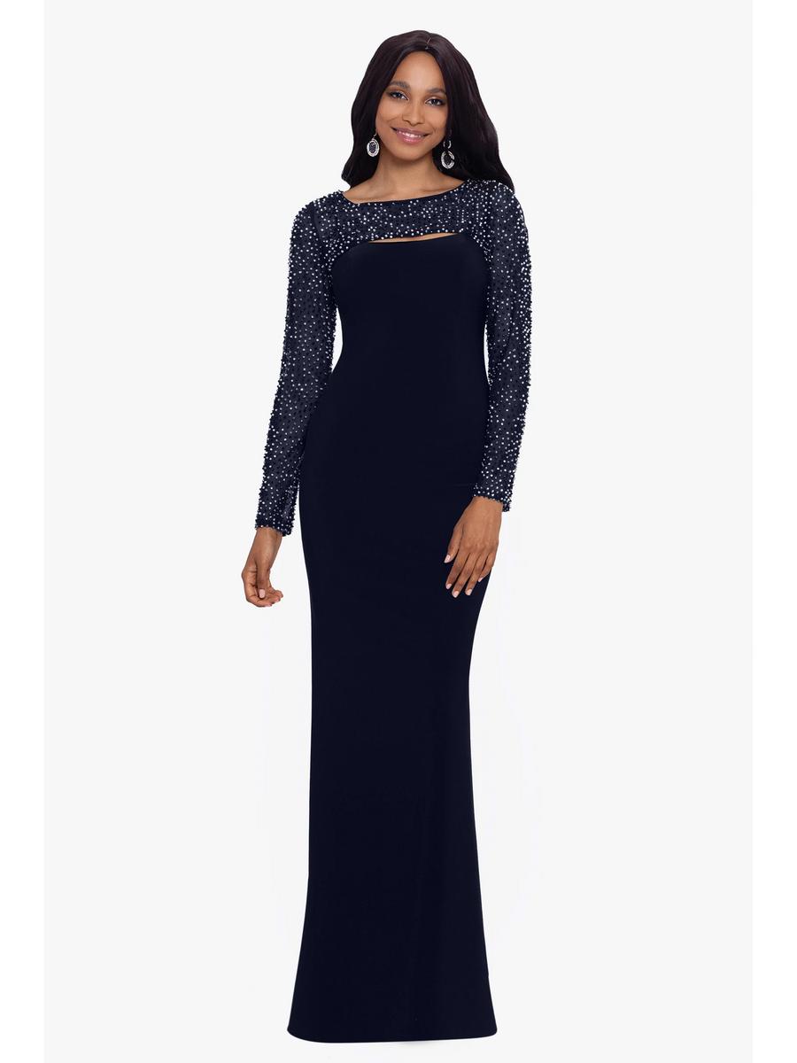 Betsy & Adam, Ltd. - Long Jersey Faux Beaded Shrug Gown A25001
