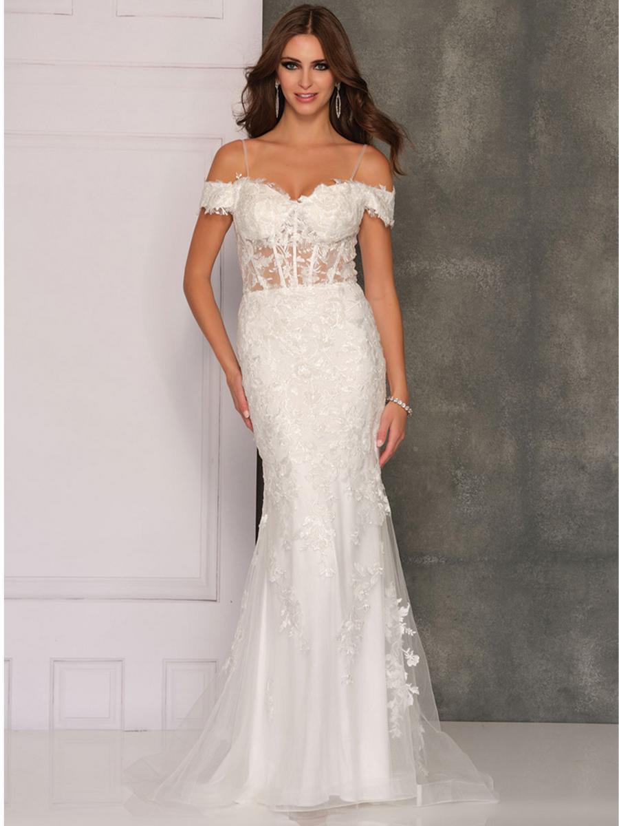 Dave and Johnny - Tulle Lace Embroidered Off the Shoulder Bridal Gow