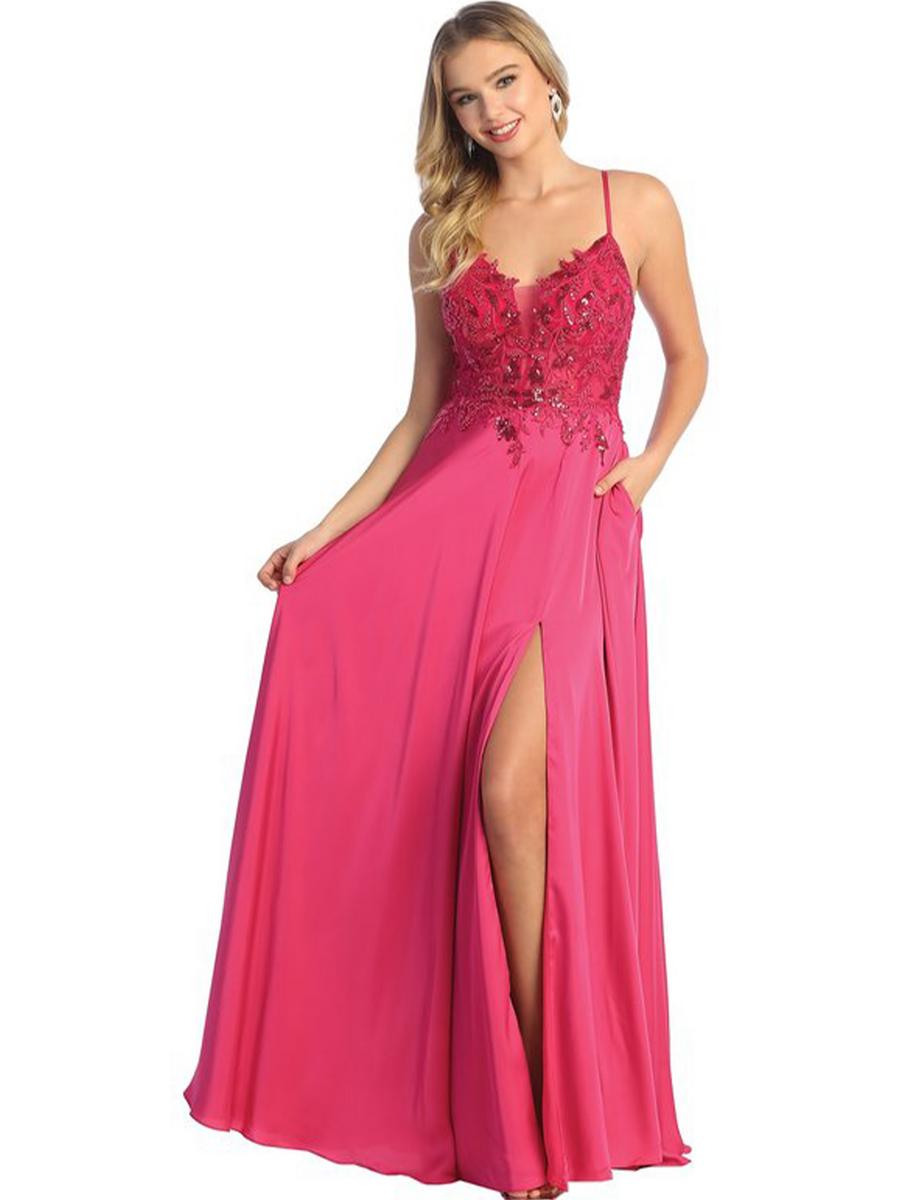 CINDY COLLECTION USA - Chiffon Beaded & Embroidered Bodice Gown