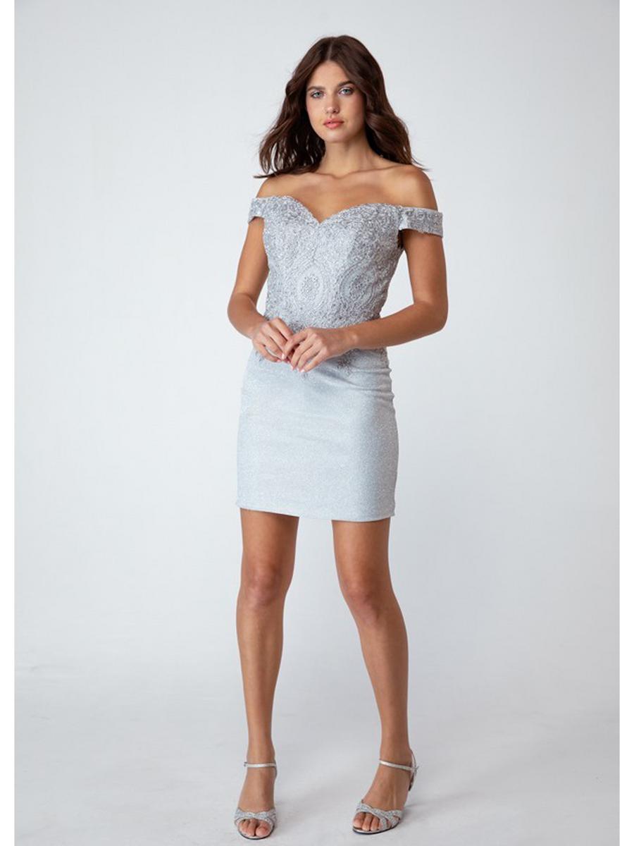 Fashion Eureka - Off the Shoulder Glitter Short Dress 9206
