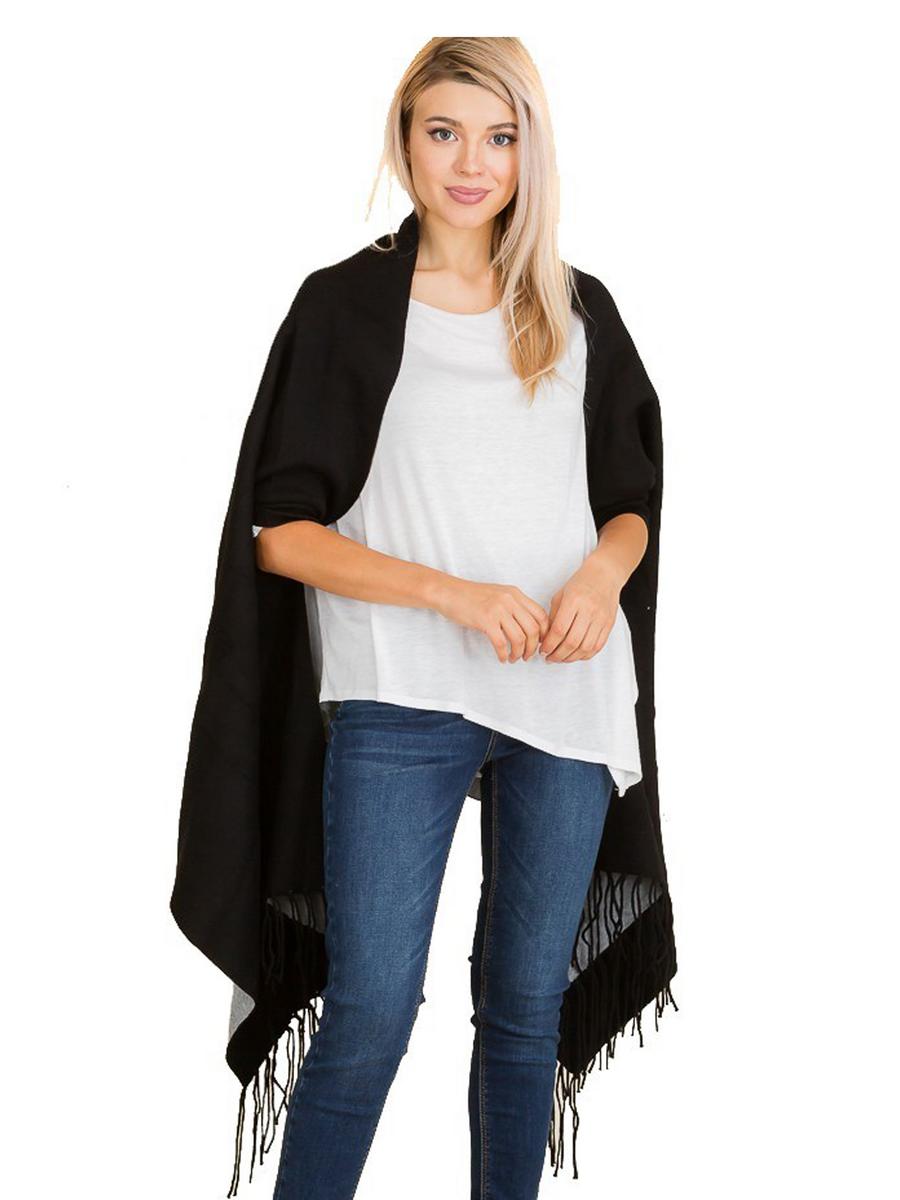CAP ZONE - Casmere Felt Thick Sleeved Two Tone Shawl PC1405