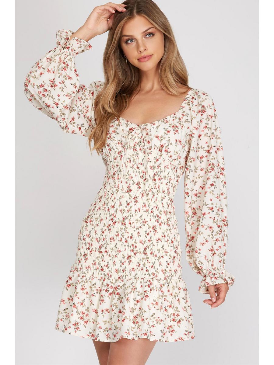 SHE AND SKY - Long Sleeve Floral Dress