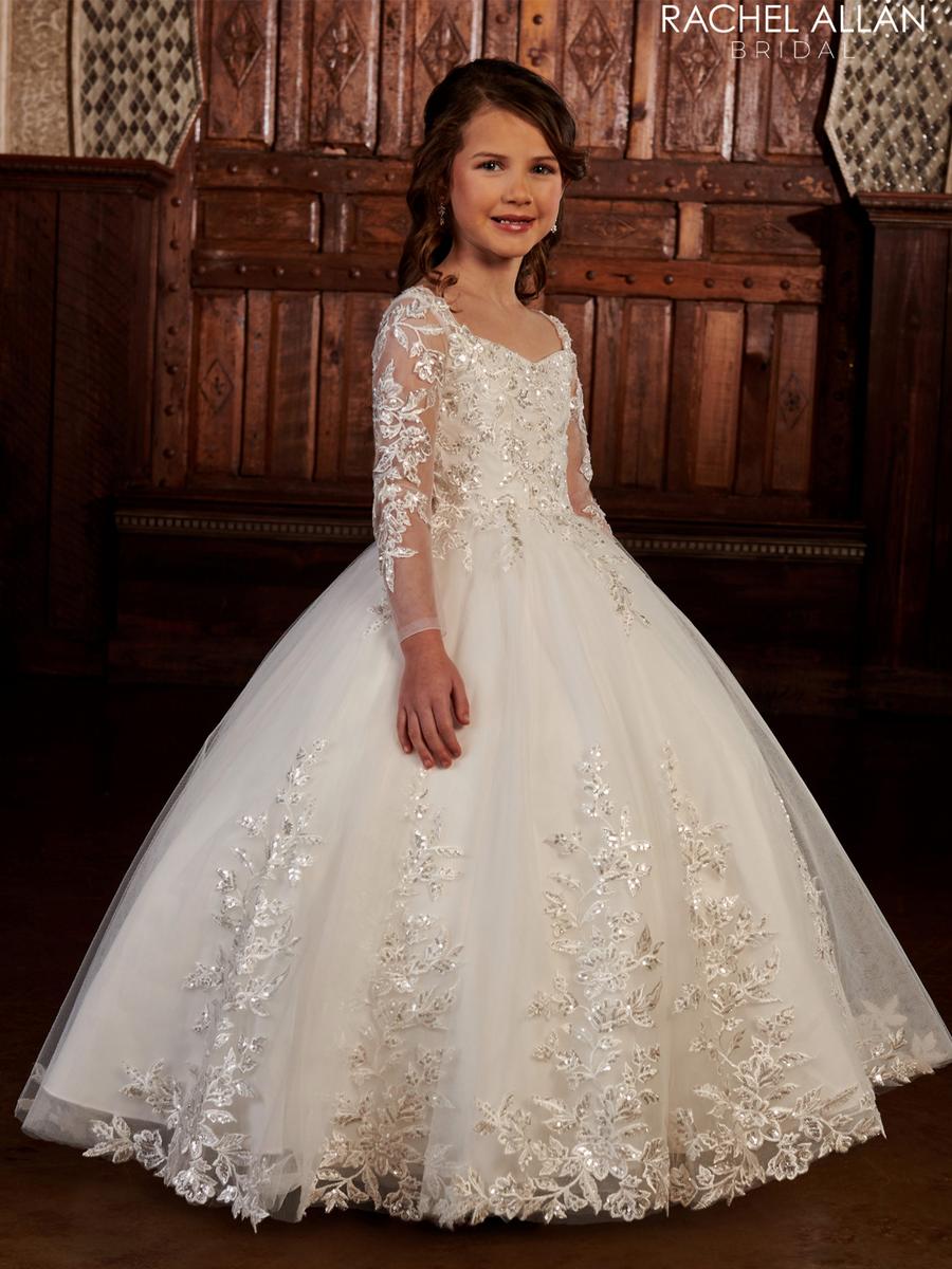 Rachel Allan - Long Sleeve Sequined Lace Applique Ball Gown RB9135