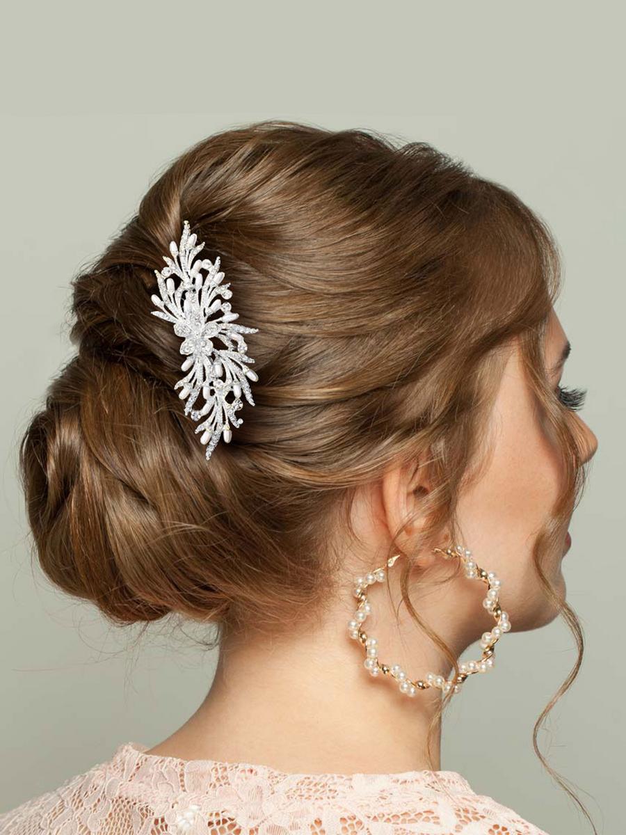WONA TRADING INC - Rhinestone Embellished Flower Pearl Leaf Hair Comb CSH79-41103