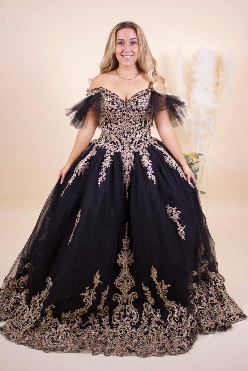 Dancing Queen - Tulle Embroidered Beaded Gown with Puffy Sleeves