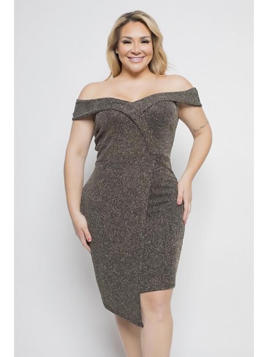 Curve Market - Off The Shoulder Glitter Dress 3D110910221