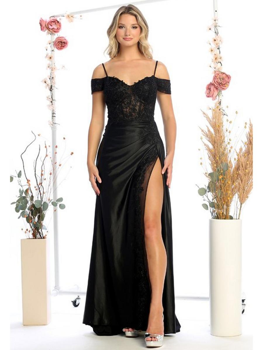 CINDY COLLECTION USA - Off the Shoulder Illusion Beaded Bodice Slit Gown 50464