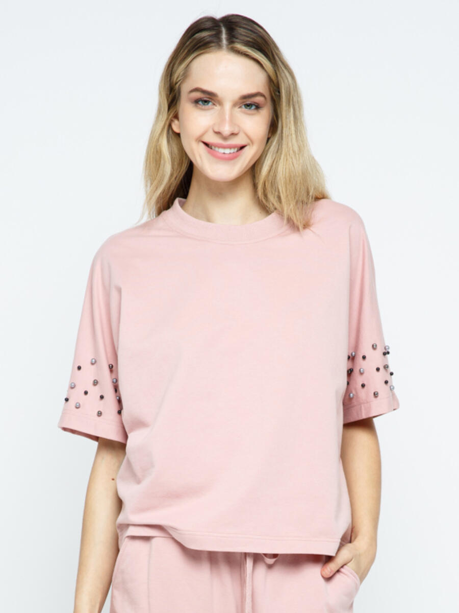 Vocal Apparel - Crew Neck Short SLeeve Top with Pearls