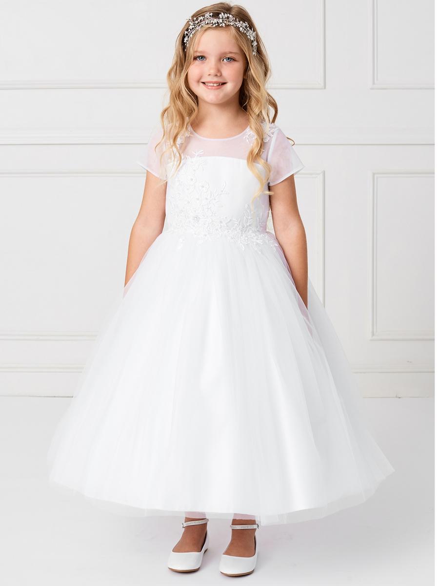 TIP TOP childrens - Tulle Short Sleeve Illusion Bodice Dress 5792X