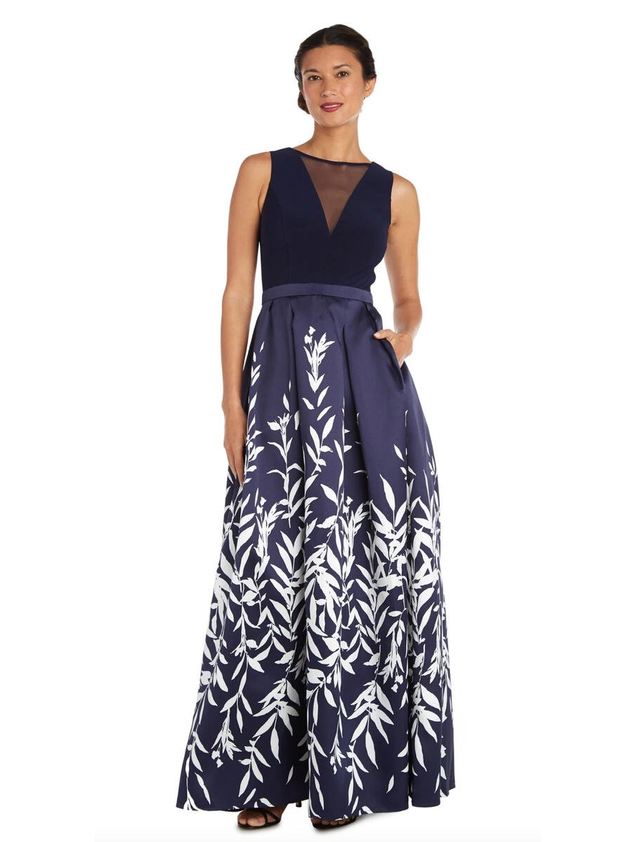 MORGAN & CO - Satin Print Gown-Solid Bodice 12961