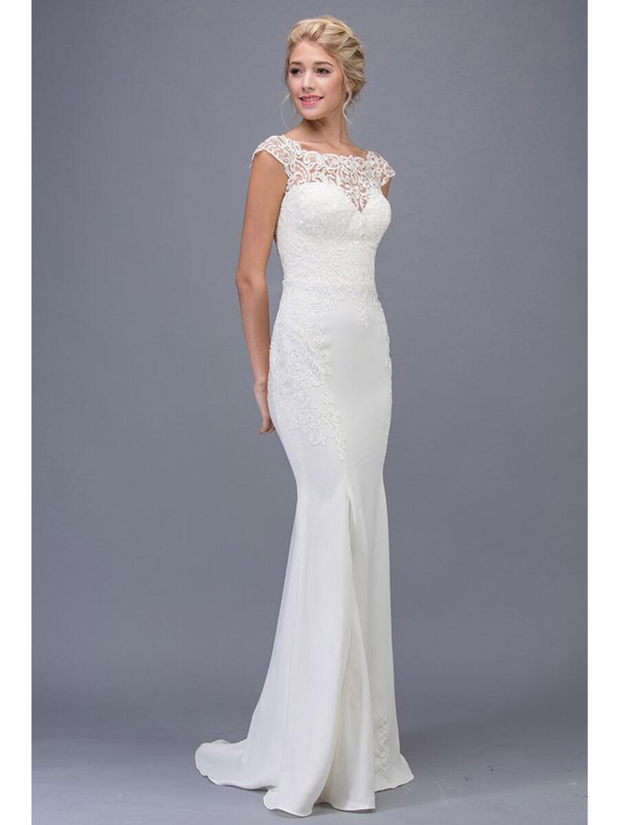 Fashion Eureka - Illusion Neckline Sheath Lace Bridal Gown 6510