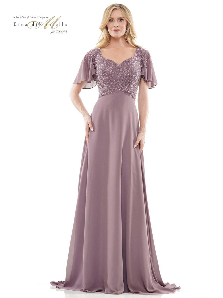 Colors Dress - Chiffon Flutter Sleeve Beaded Bodice Gown RD2907-1