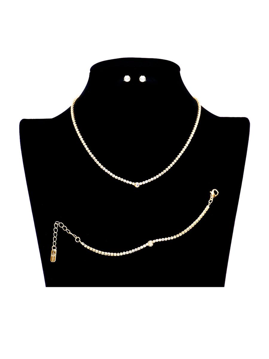 WONA TRADING INC - 3PCS - Rhinestone Necklace Jewelry Set
