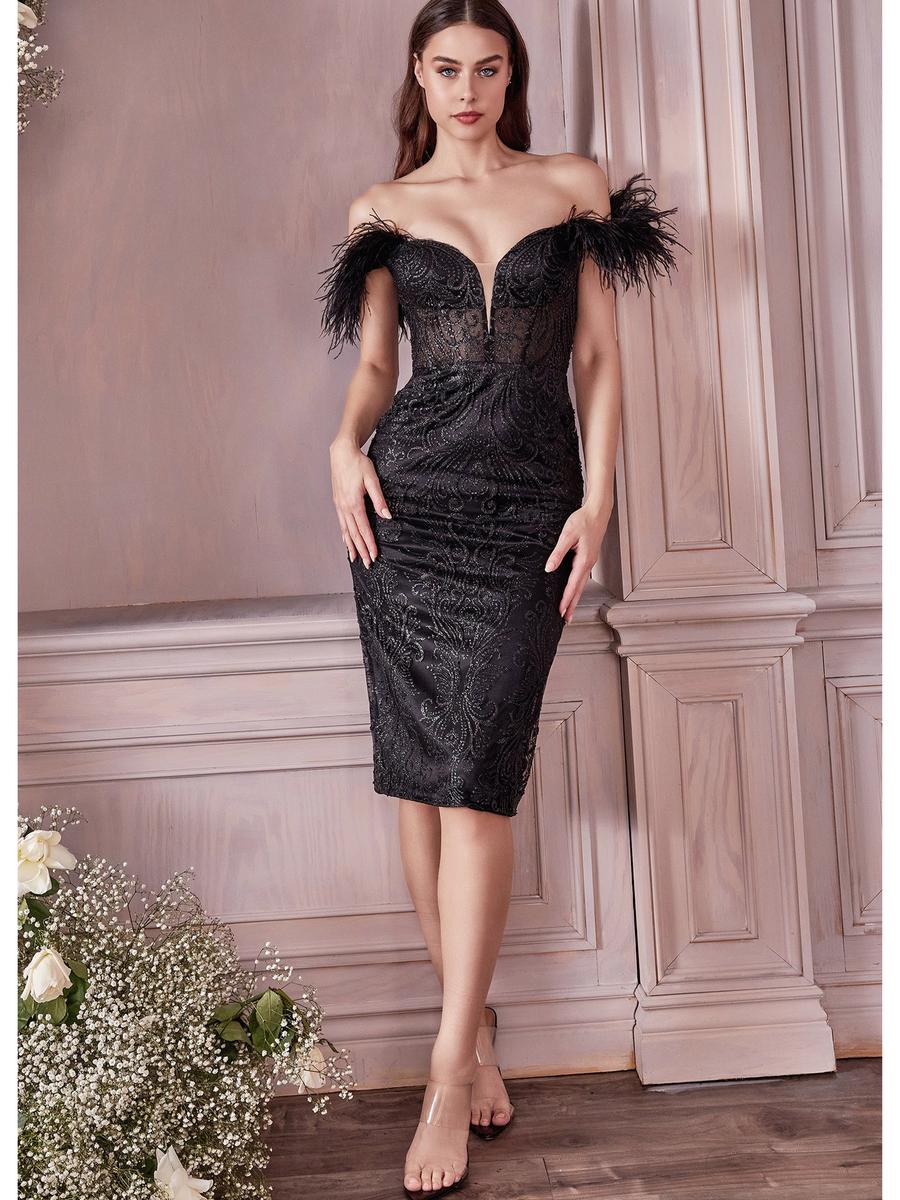 Cinderella Devine - Glitter Print Feather Sleeve Dress J829