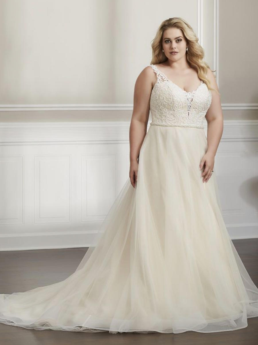 Adrianna Papell - V-Neck Embroidered Bodice Bridal Gown