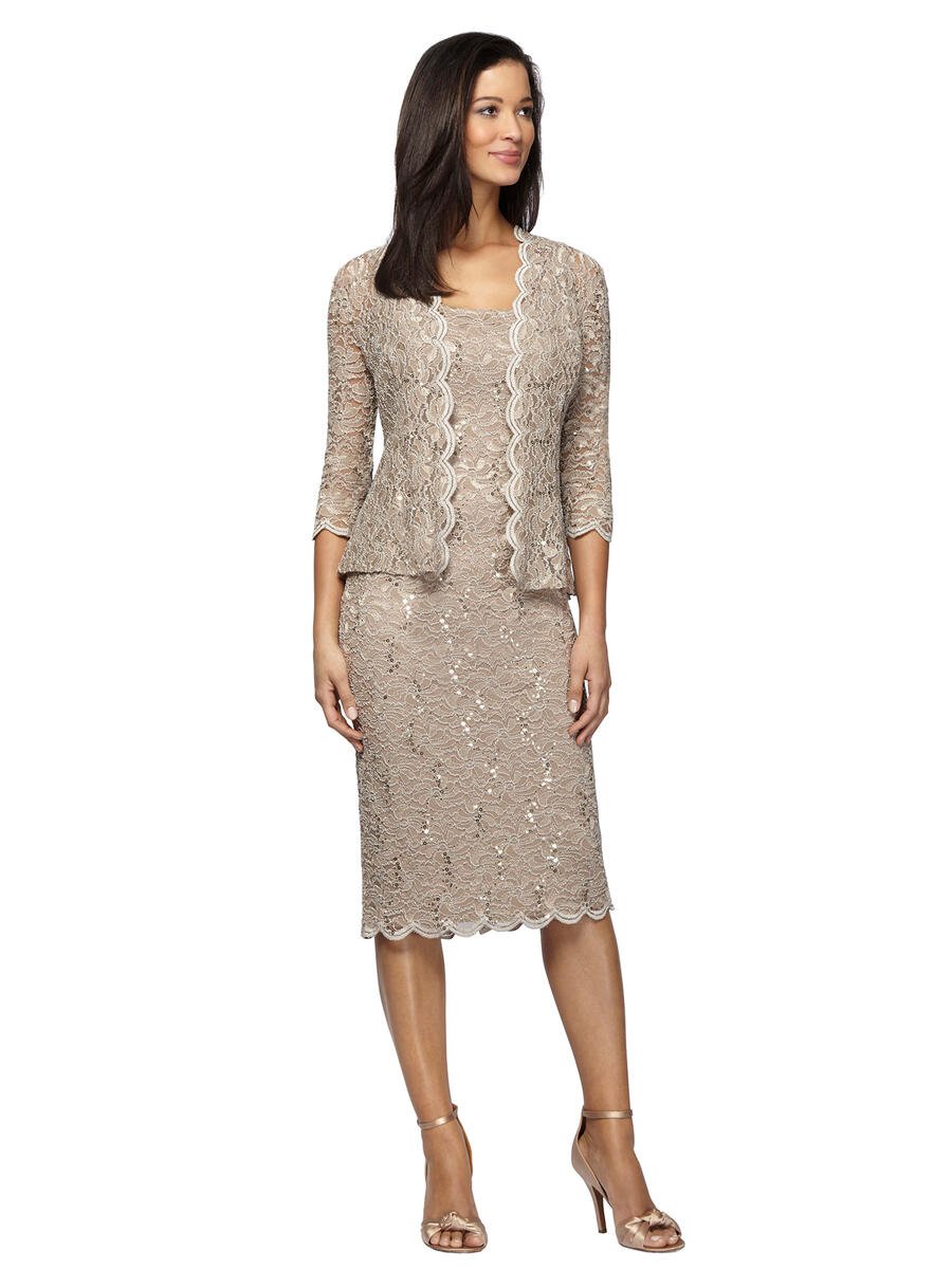 ALEX APPAREL GROUP INC - Sequined Lace Sheath Dress with Jacket
