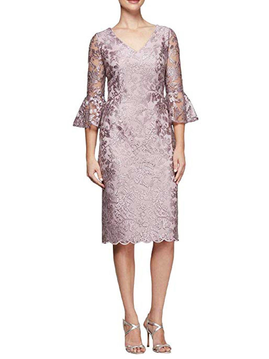 ALEX APPAREL GROUP INC - Embroidered Bell Sleeve Cocktail Dress