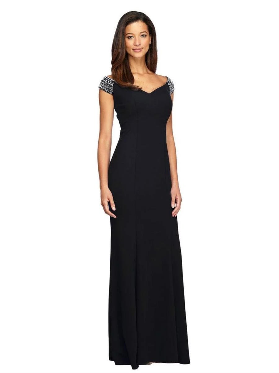 ALEX APPAREL GROUP INC - Beaded Off-the-Shoulder Jersey Gown