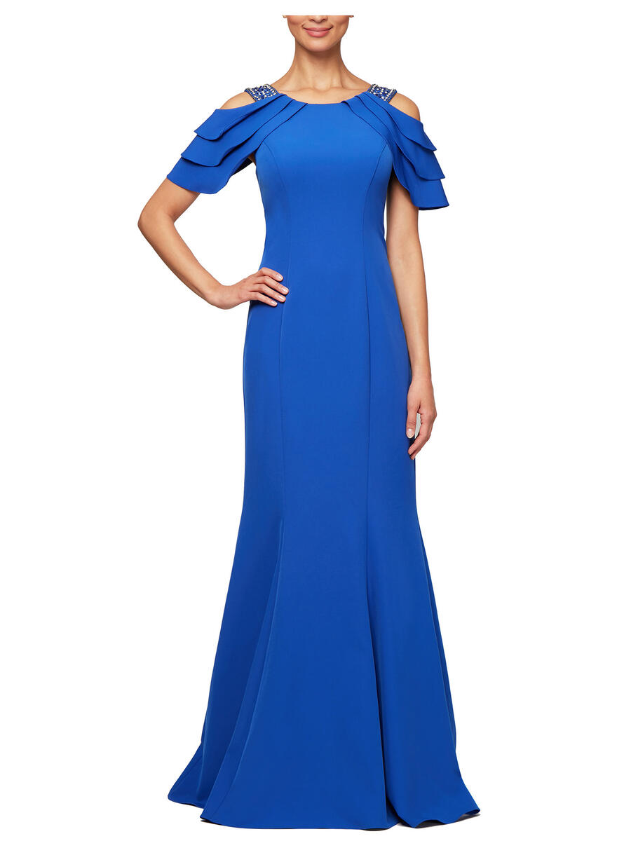 ALEX APPAREL GROUP INC - Satin Gown-Beaded Off Shoulder