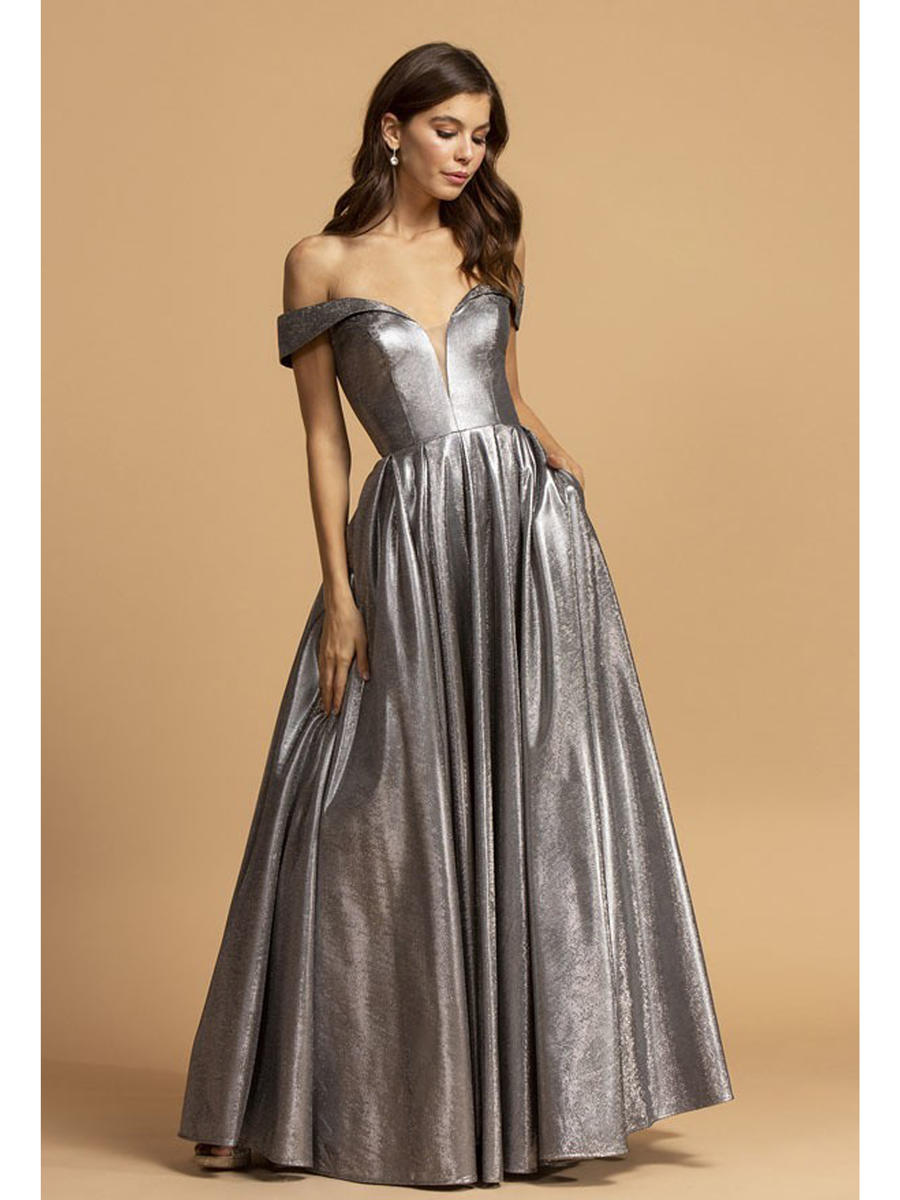 ASPEED - Off Shoulder Metallic Satin Gown