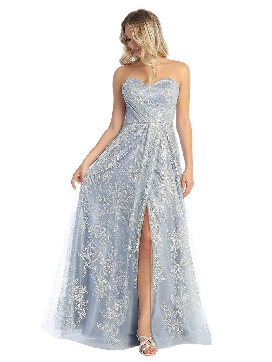 CINDY COLLECTION USA - Strapless Cracked Ice Gown Side Slit