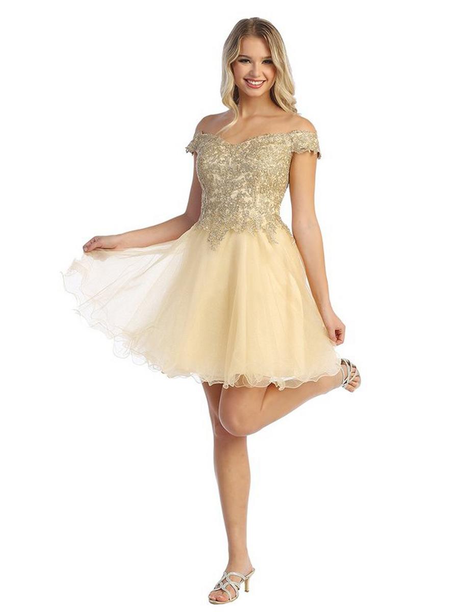 CINDY COLLECTION USA - Off The Shoulder Tulle Dress Emboirdered Bodice