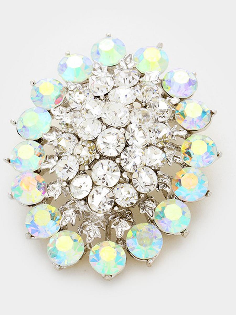 WONA TRADING INC - Glass crystal cluster oval brooch