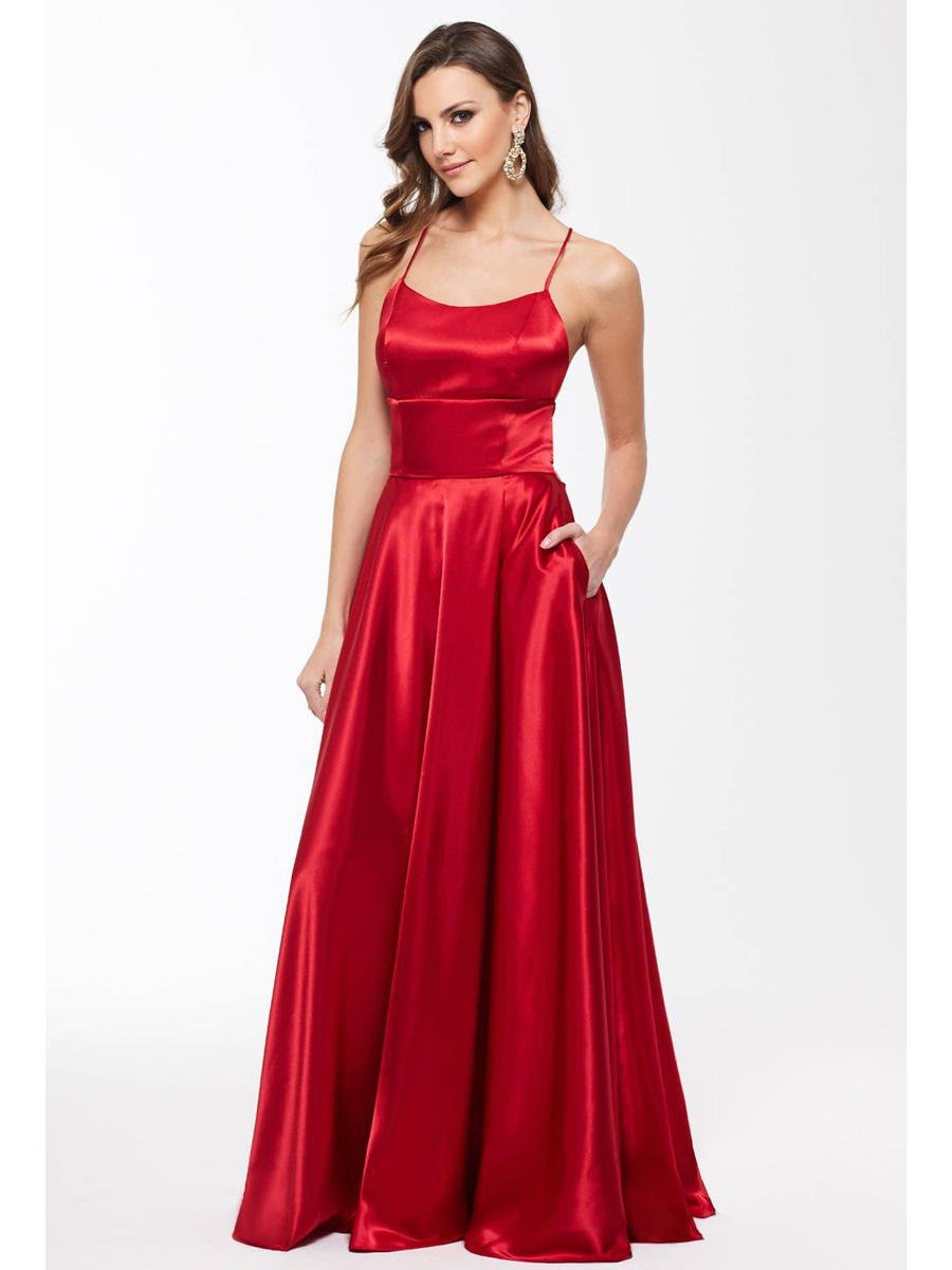 betsy and adam red satin dress