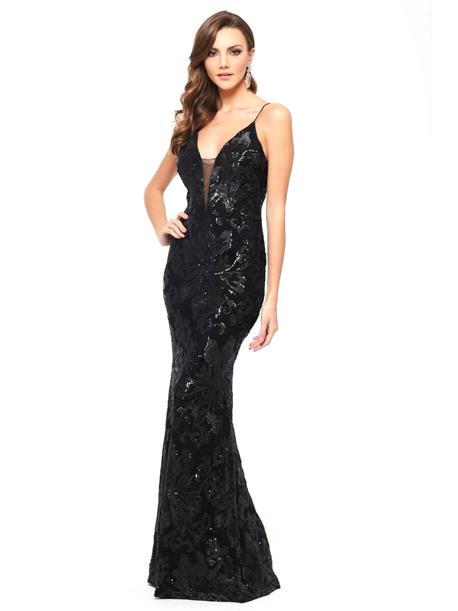 betsy and adam sequined chiffon gown
