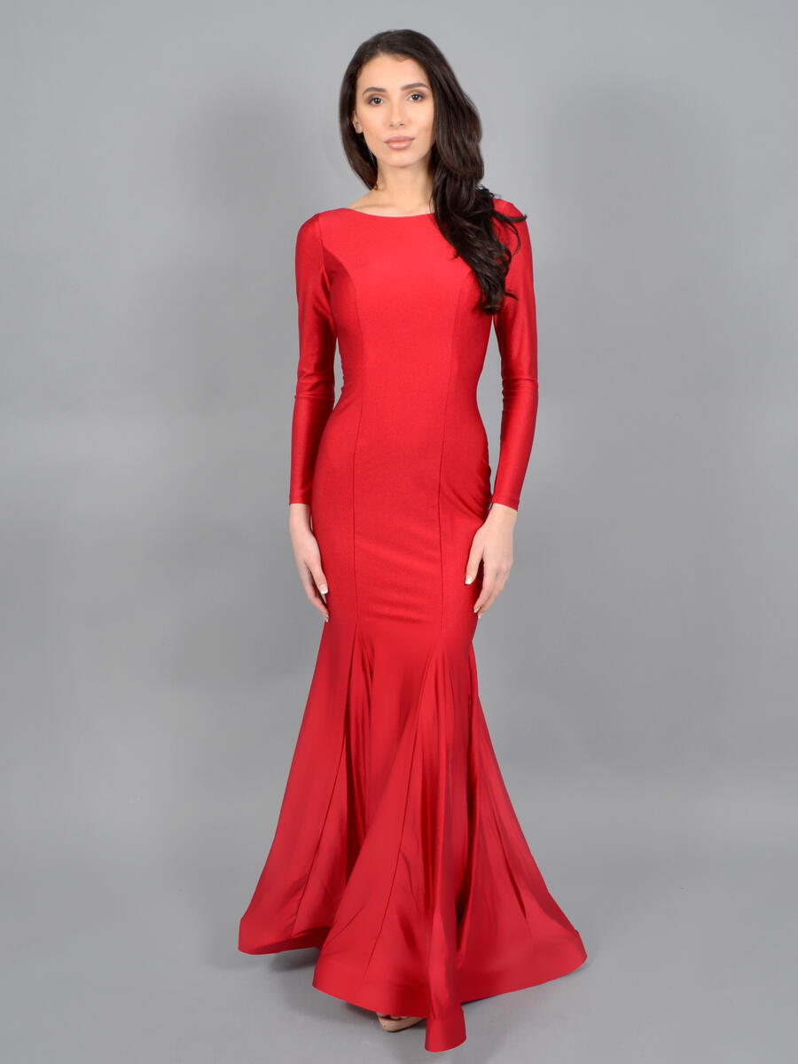 long sleeve satin gown