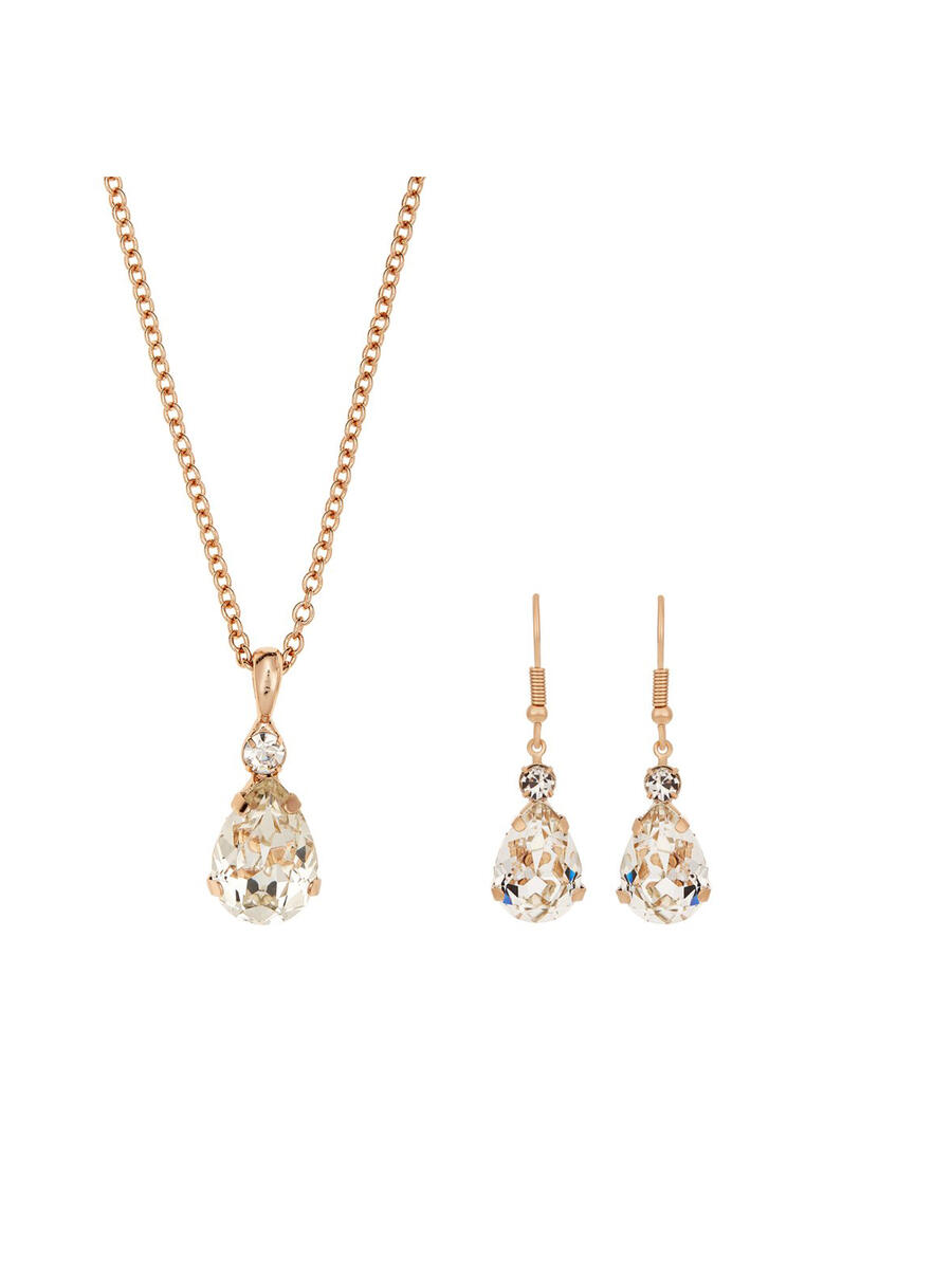 THE BRIDAL VEIL CO - Rhinestone Tear Drop Earring And Necklace  Set 12513