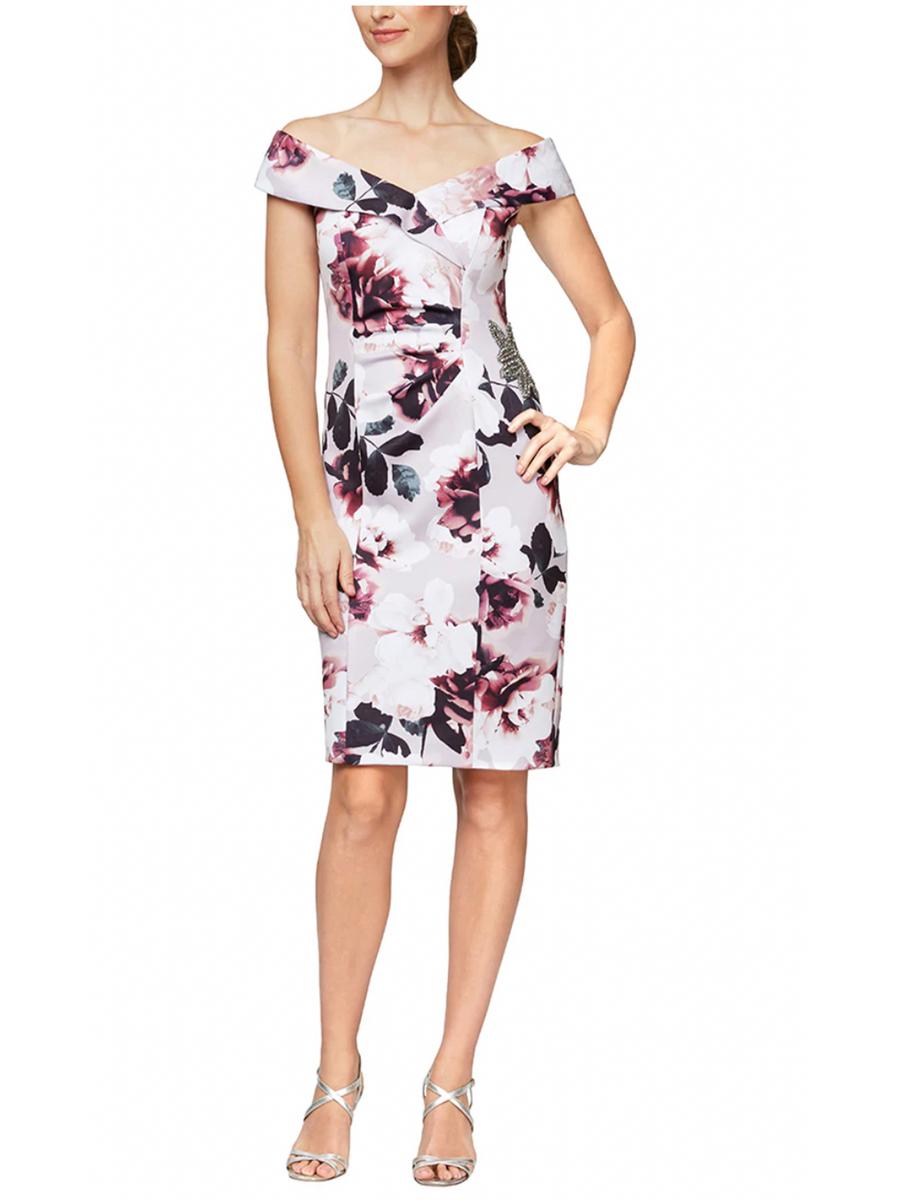 ALEX APPAREL GROUP INC - Floral Print Jersey Dress Off The Shoulder 8160259
