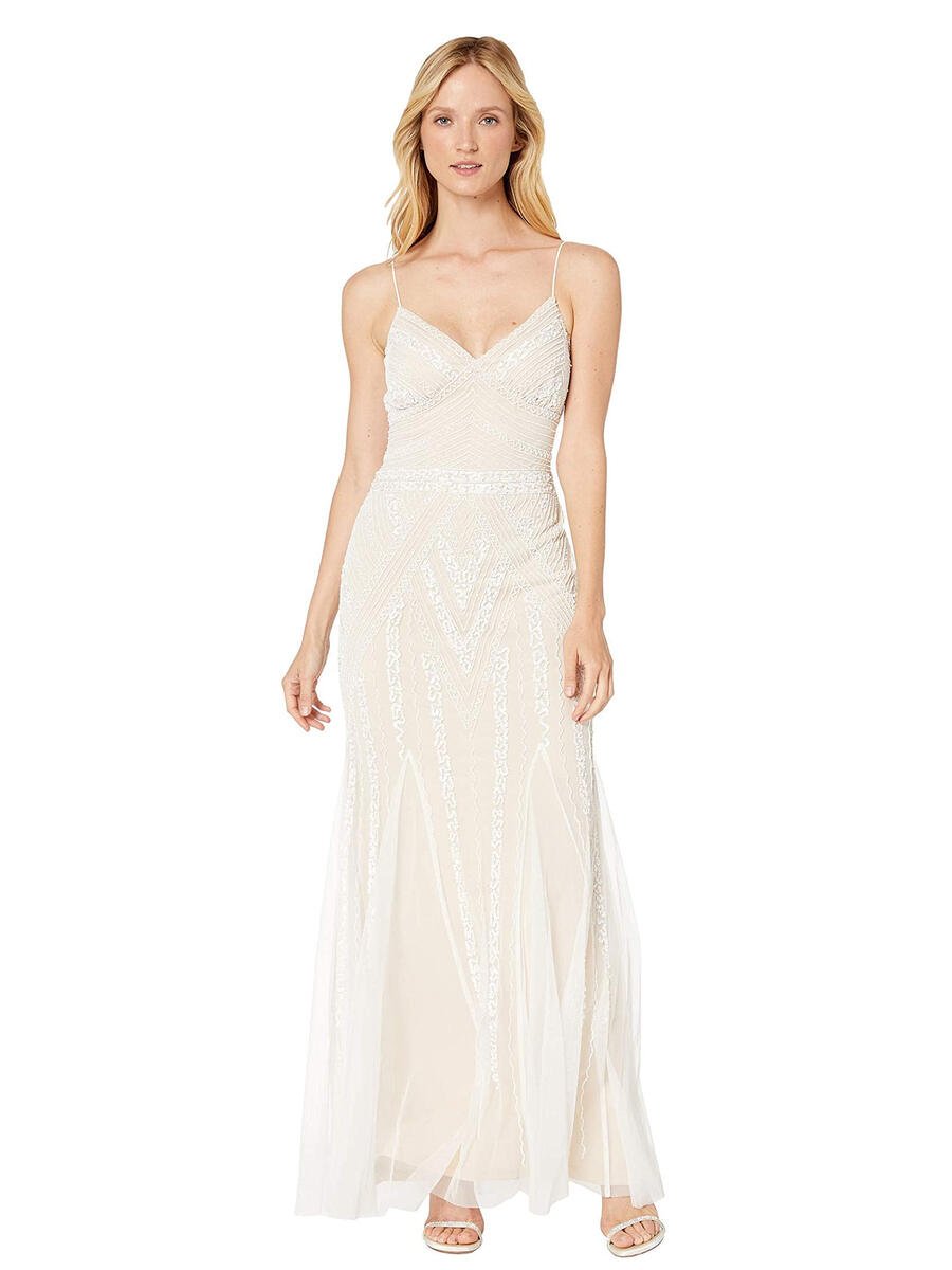 Mike - Beaded V-Neck Spaghetti Strap Gown 263312
