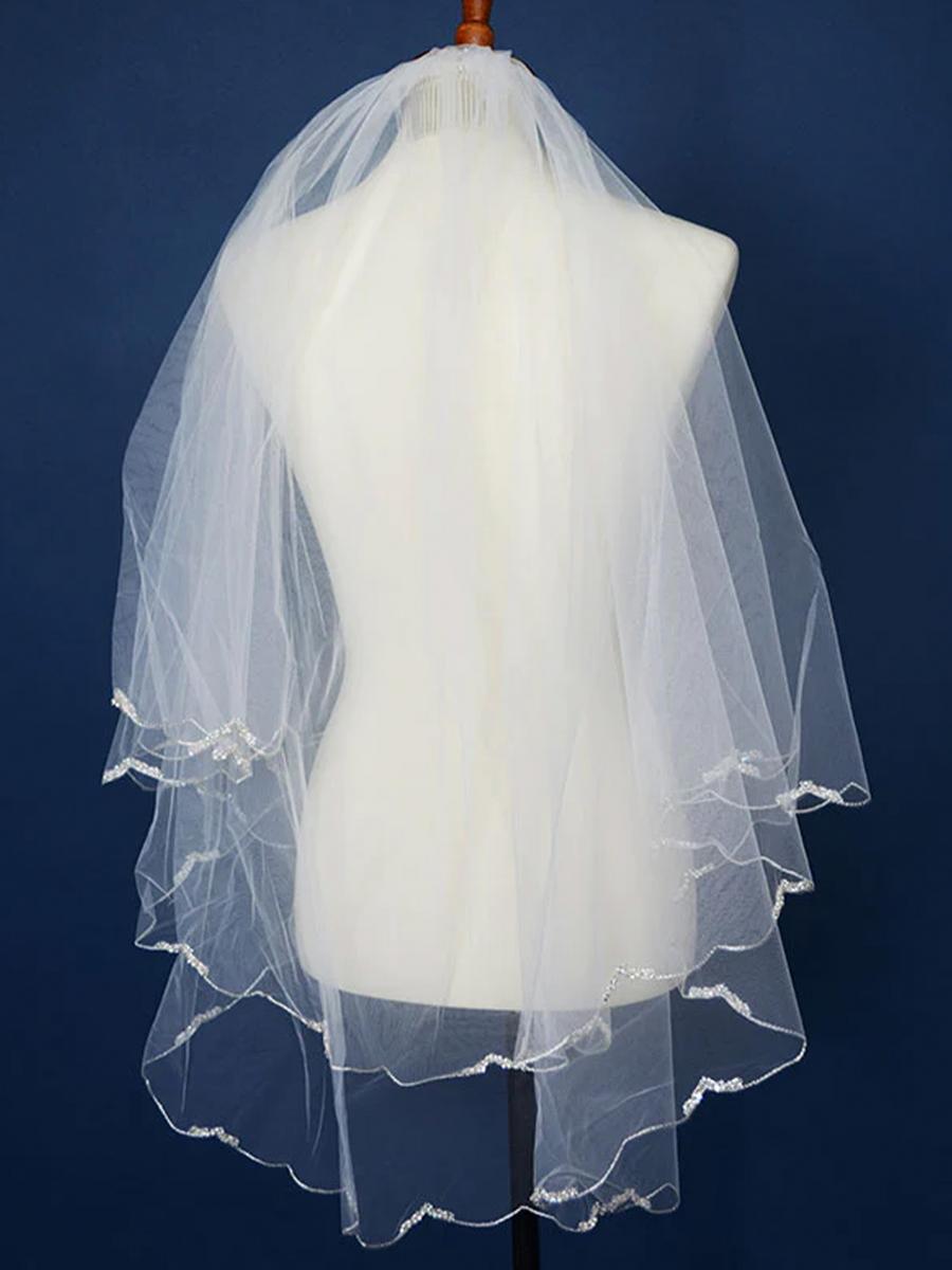 ANSONIA BRIDAL VEIL - 2TRS30/36X60W/SCALLOPED BEADED 718WH