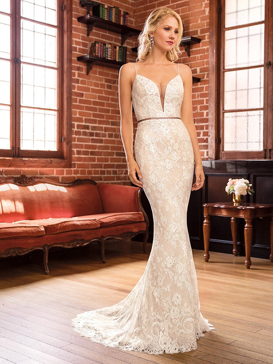 Casablanca - V-Neck Sheath Lace Bridal Gown BL285